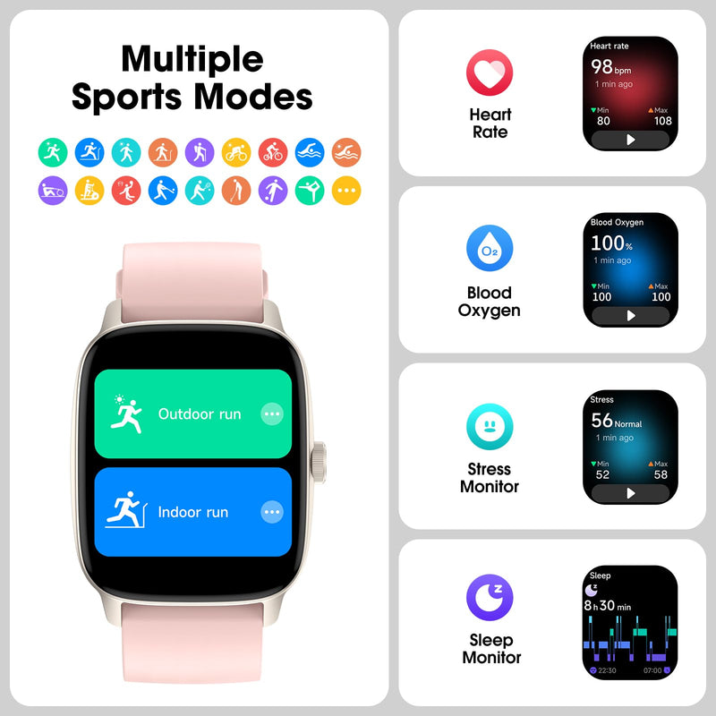 DAVIKO Pedometer Watch Senior Friendly No App/Phone Required, Waterproof Fitness Tracker Watch with Step Counter Calories/Sleep Tracker for Walking Running for Men Women Pink - BeesActive Australia