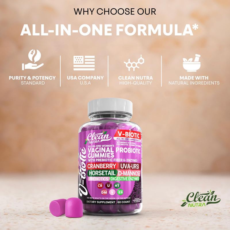 Clean Nutra Vbiotic Gummies, Cranberry, Horsetail, D-Mannose, UVA-Ursi, Probiotic Blend, Enzyme Blend, 60 Count (2) 2