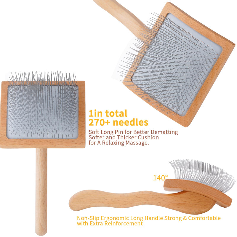 Ergonomic Slicker Brush for Long-Haired Dogs - Wooden Handle, Long Pins for Grooming Goldendoodles - BeesActive Australia