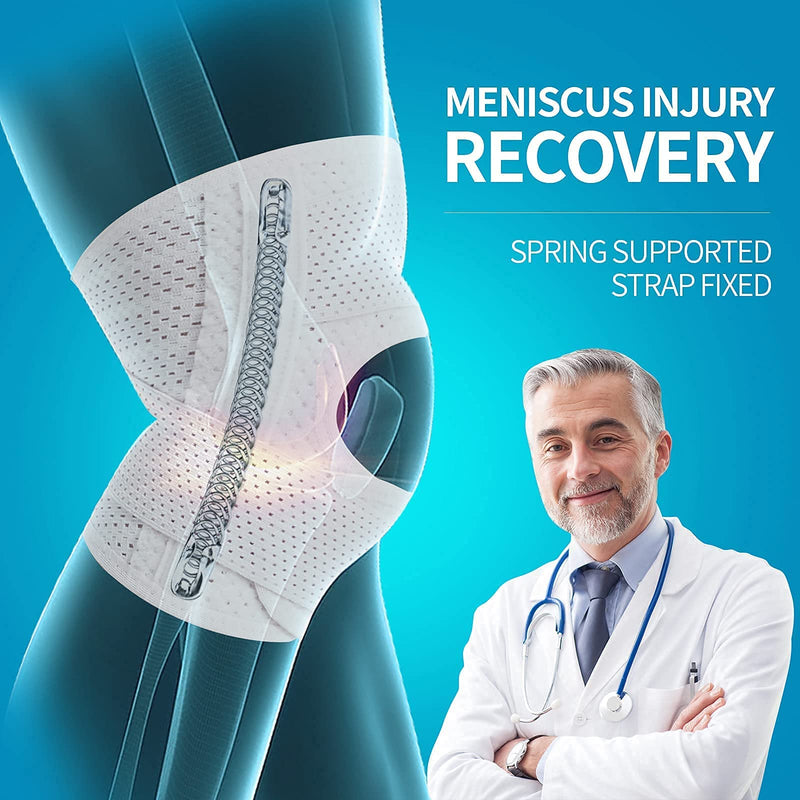 Galvaran Knee Brace with Side Stabilizers Relieve Meniscus Tear Knee Pain ACL MCL Arthritis,Joint Pain Relief, Breathable Adjustable Knee Support Suitable for Men and Women with Sports Injuries White - Left Medium - BeesActive Australia