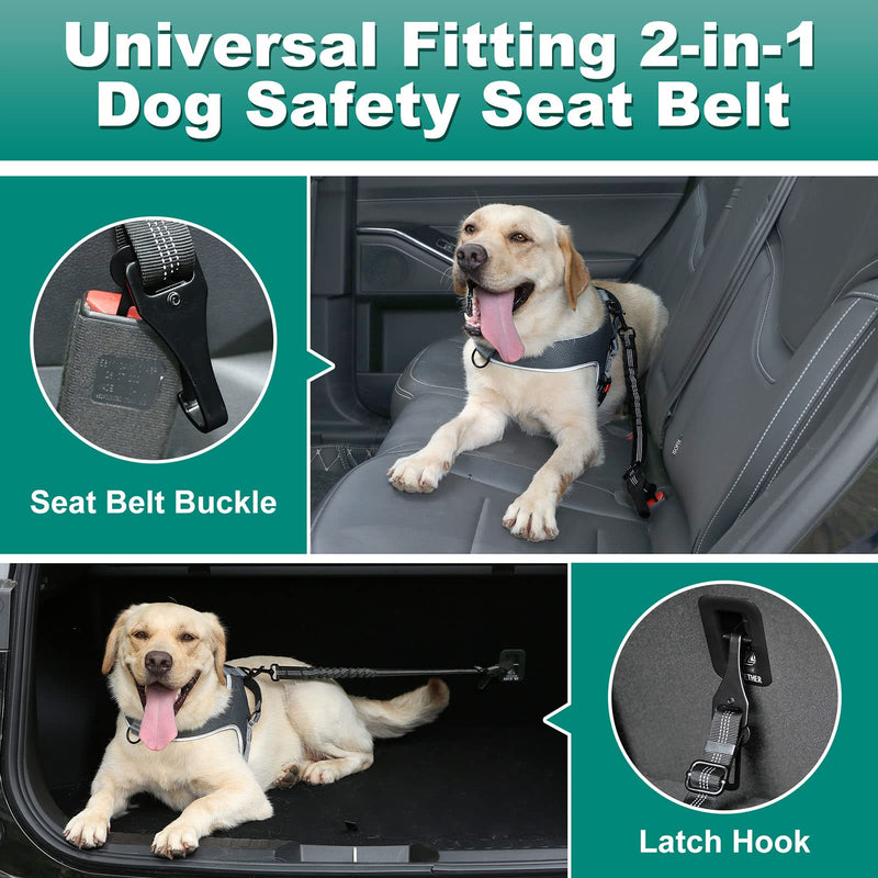 2 Packs Dog Seat Belt, 3rd Generation Dog Seatbelt Harness with Adjustable Metal Buckle, Elastic Bungee Reflective Vehicle Car Headrest Restraint Tether for Small Medium Large Dogs Pet - BeesActive Australia