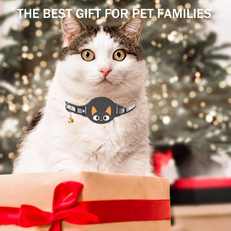 Airtag Cat Collar Breakaway, Reflective Cat Collar with Airtag Holder and Bell, Comfortable Padding, Adjustable, Durable, Suitable for Cats (Black) S (9''-12.5'') Black - BeesActive Australia