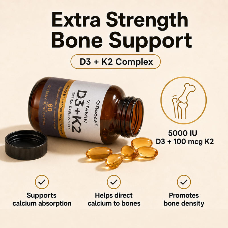 Vitamin d3 k2 Supplement (5000 IU D3+K2 | 100mcg MK7), Vitamin D Softgels with Coconut Oil, K2 D3 Vitamins for Bone & Immune Support, Extra Strength, Easy to Swallow