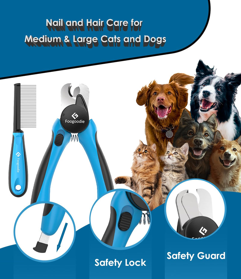 Dog Nail Clippers with Light, 2 in 1 Dog Nail Trimmers with Safety Guard & Quick Sensor to Prevent Over-Cutting, Includes Pet Grooming Comb & Nail File, Ideal for Cats & Dogs Blue - BeesActive Australia