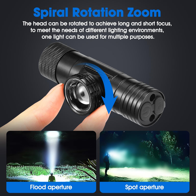 2 Pack 2200 mAh USB-C Rechargeable Dual Power Headlamp with Twist Focus Beam and Magnetic Base Manual & Gesture Sensing Control-Black Black
