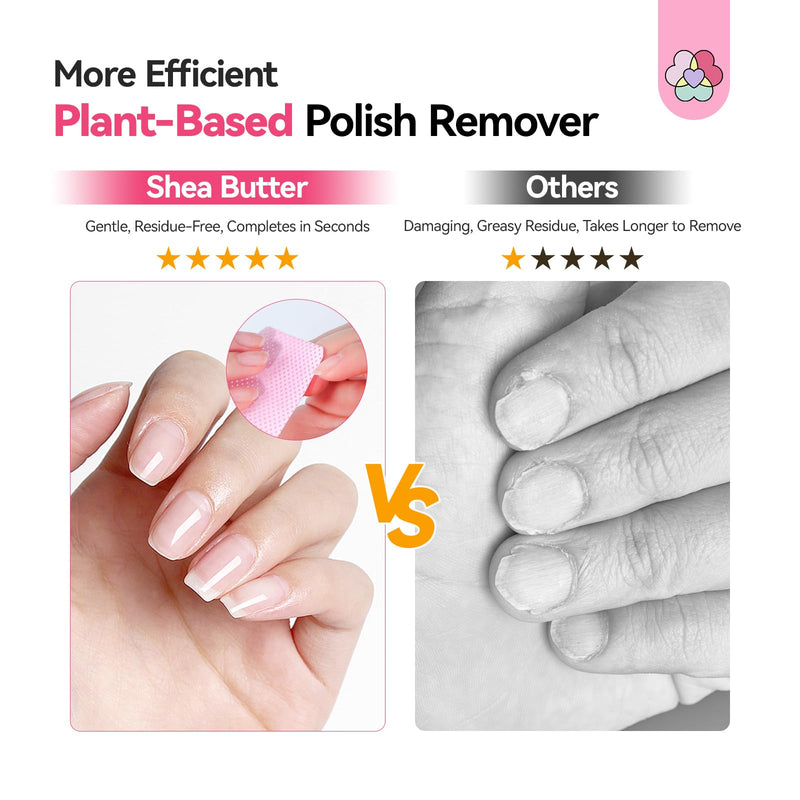 SAVILAND Plant-Based Nail Polish Remover Kit: 6.76 fl.oz Non Acetone Fingernail Polish Remover Shea Butter Nail Remover with Castor Oil VE Cuticle Oil & Nail Removal Tools for All Nail Polish Types Pink-1
