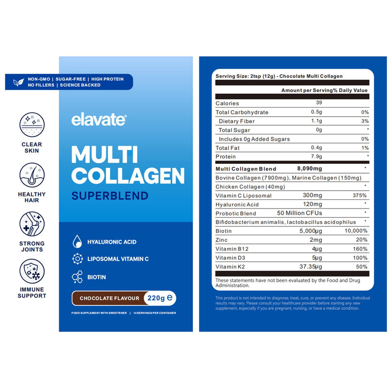 Elevate Multi Collagen Superblend, Elevate Collagen for Women, Bovine, Marine & Chicken Collagengar Free, with Liposomal Vitamin C (2pcs) 2pcs