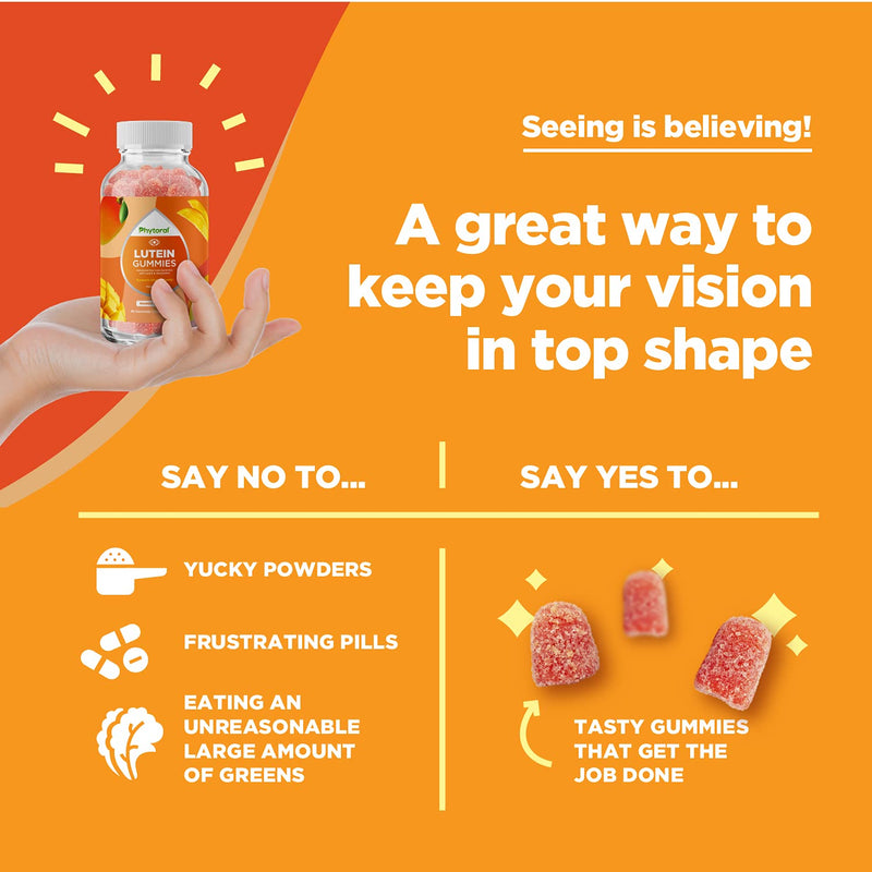 Phytoral Lutein Gummies for Eye Health and Blue Light Protection - 60 Count | Mango eye vitamins for blue light protection, dryness, strain support & visual sharpness