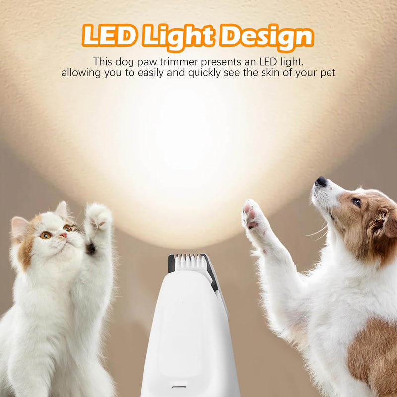 Dog Paw Trimmer with LED Light, 2025 Upgrades Pet Micro Exquisite Trimmer for Dogs Grooming Clippers, 35dB Low Noise Paws Clipper for Dogs and Cats Trimming Paws, Eyes, Ears, Face, and Rump (White) White - BeesActive Australia
