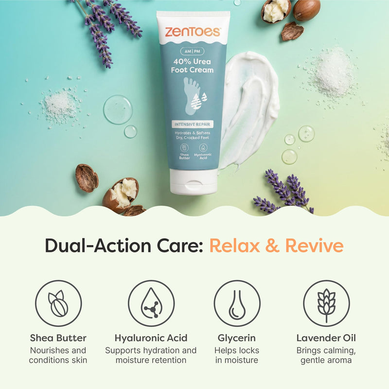 ZenToes Urea Cream 40 Percent for Feet | Foot Lotion for Dry Cracked Heels and Feet | Intense Dry Feet Softening and Hydration for Skin | Heel Balm and Moisturizing Care | 5oz 5 Fl Oz (Pack of 1) - BeesActive Australia