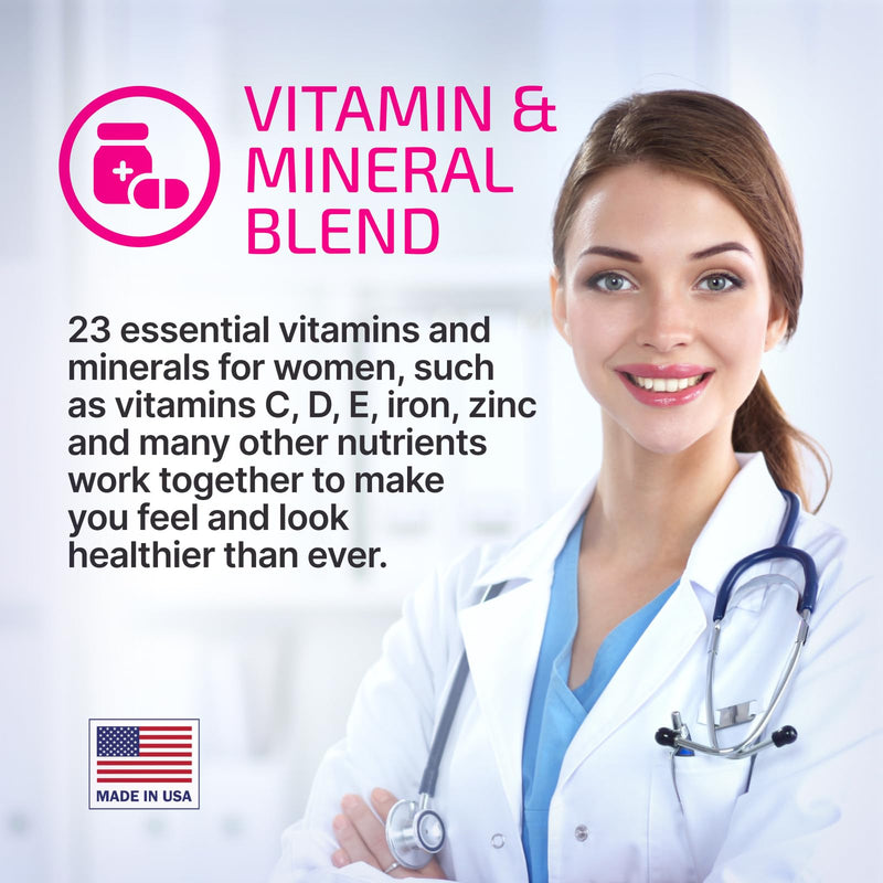 VPLab Ultra Women's Multivitamin Formula - Supplement for Hair, Skin & Nails with Biotin, Iron, Vitamin B, D, C & Zinc, Folate - Essential Daily Vitamins for Women's Health & Wellness, 90 Caplets