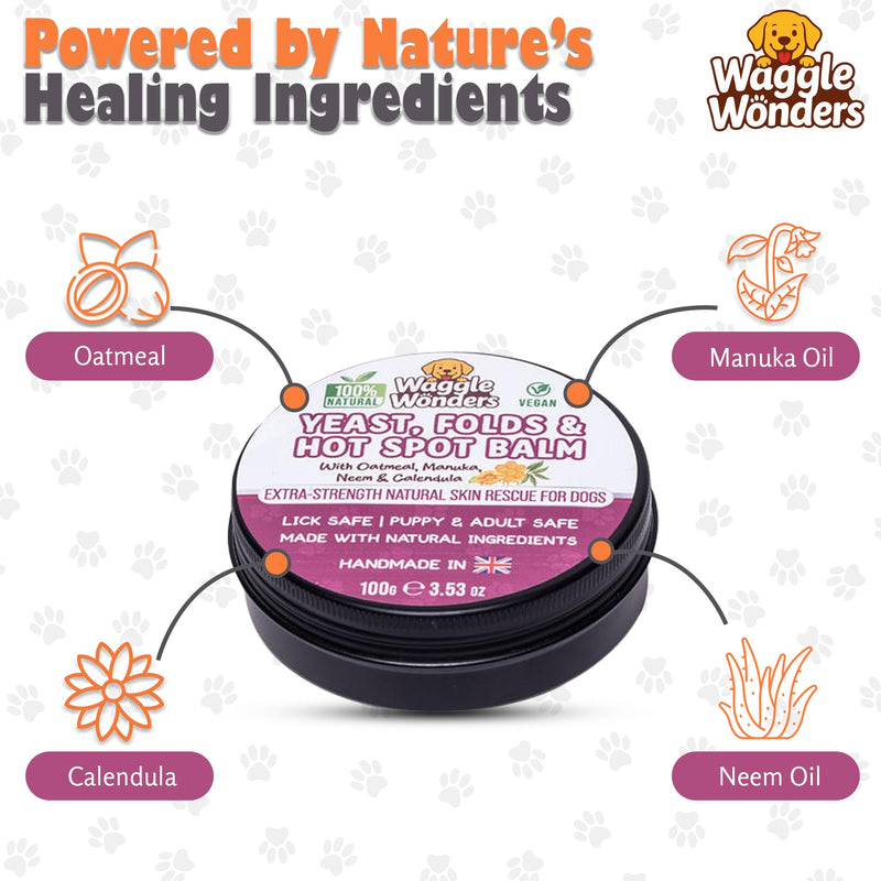 Yeast, Folds & Hot Spot Balm For Dogs. Natural Skin Relief Balm For Dog Skin Folds, Wrinkles, Hotspots & Itchy Skin, Vegan, Puppy Safe, Lick Safe - Handmade In UK (50g) 50g