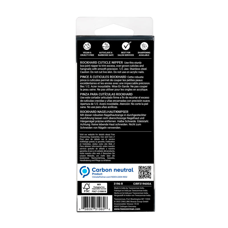 Tweezerman Rockhard Stainless Steel Cuticle Nipper, 1/2 Jaw 1 Count (Pack of 1)