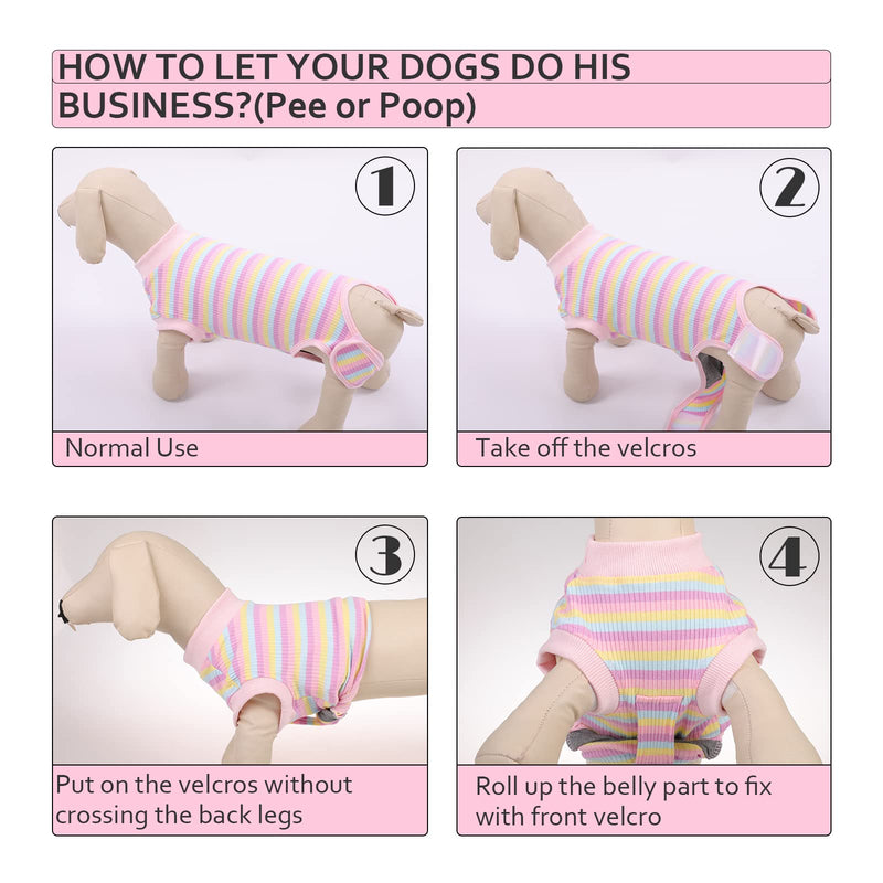 PUMYPOREITY Dog bodysuit after surgery, dog one-piece surgery body dog after surgery dog body castration bitch male wound protection recovery suit for dogs cone alternatives (pink stripes, S) A-pink stripes - BeesActive Australia