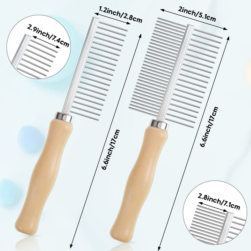 Stainless Steel Pet Grooming Comb Set - 2 Pcs Double-Sided Metal Combs with Wooden Handles for Dogs and Cats, Long and Short Fur, Flea Removal Brush Tool - BeesActive Australia
