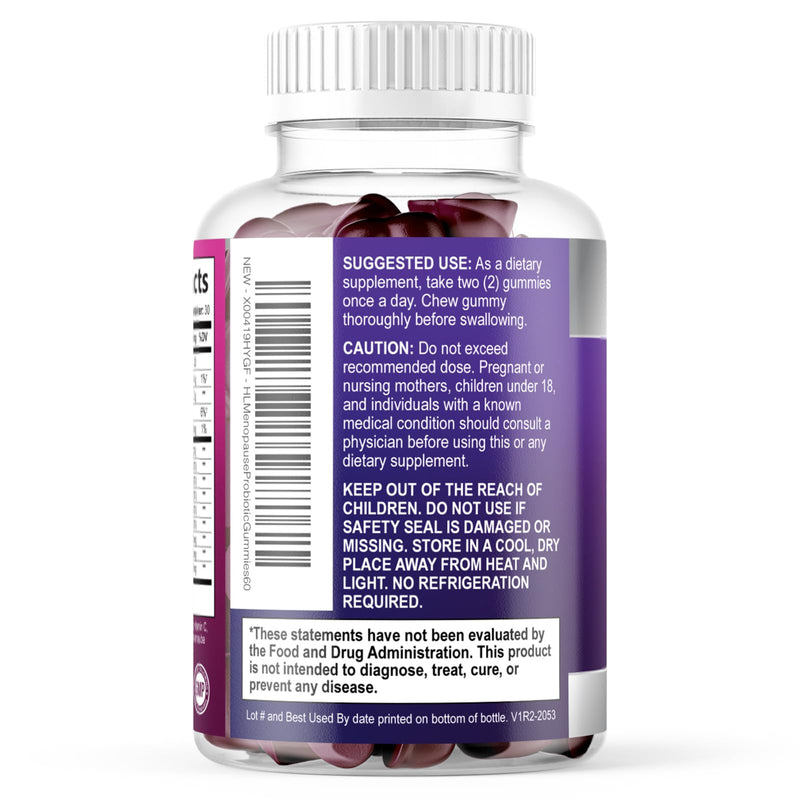 Menopause Supplements for Women Gummies - Black Cohosh, Cranberry, 3 Billion CFU Probiotics per Serving - Complete Menopause Relief for Hot Flashes, Night Sweats, Vaginal Health Support - 60 Gummies