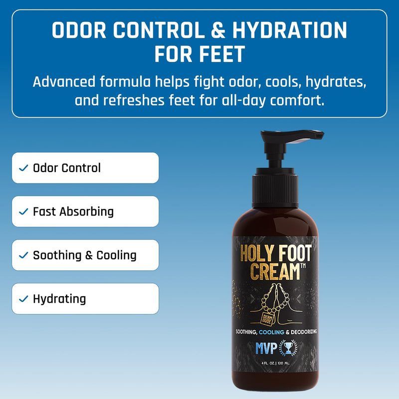 Derm Dude Holy Foot Cream | Daily Moisturizing Foot Cream with DeoPlex for Freshness & Arrowroot for Lightweight Hydration | MVP Scent 4oz