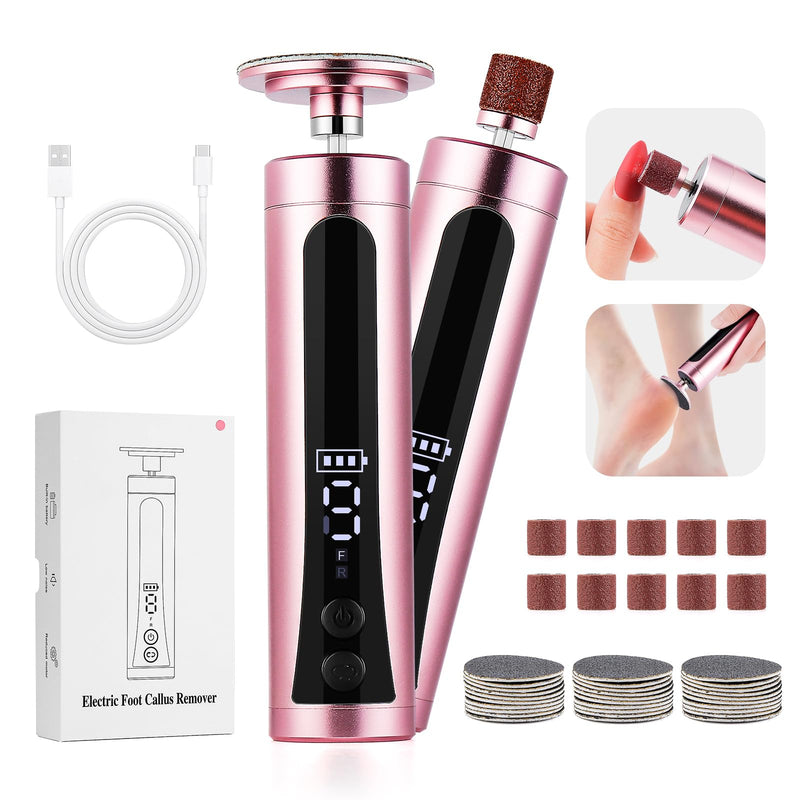 Rechargeable Callus Remover for Feet: Electric 2-in-1 Pedicure Tools - Foot File Grinder LCD Display 9 Adjustable Speeds 2 Sanding Heads 30 Sanding Paper Rose Rechargeable - BeesActive Australia