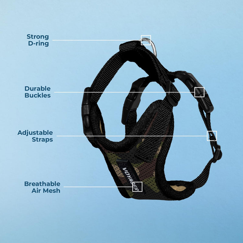 Voyager Step-in Lock Pet Harness - All Weather Mesh, Adjustable Step in Harness for Cats and Dogs by Best Pet Supplies - Army/Black Trim, S Harness (Army/Black Trim) S (Chest: 15 - 18") - BeesActive Australia