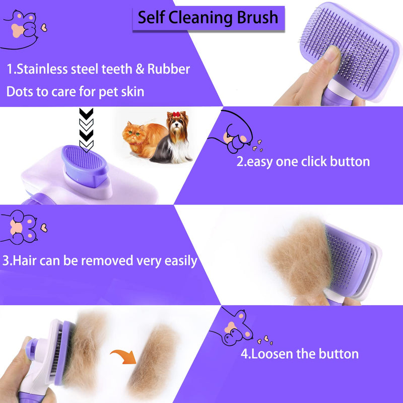 ACE2ACE Self-Cleaning Slicker Brush for Long and Short Pet Fur - Removes Hair With One Button Purple - BeesActive Australia