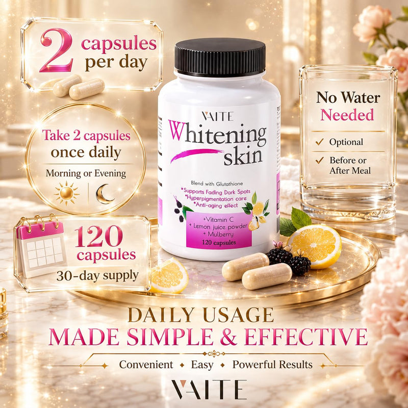 VAITE Glutathione Whitening Pills - Dark Spots & Acne Scar Remover - Vegan Skin Bleaching Pills with Anti-Aging & Antioxidant Effect - 120 Capsules (3 Pack) 40 Count (Pack of 3)