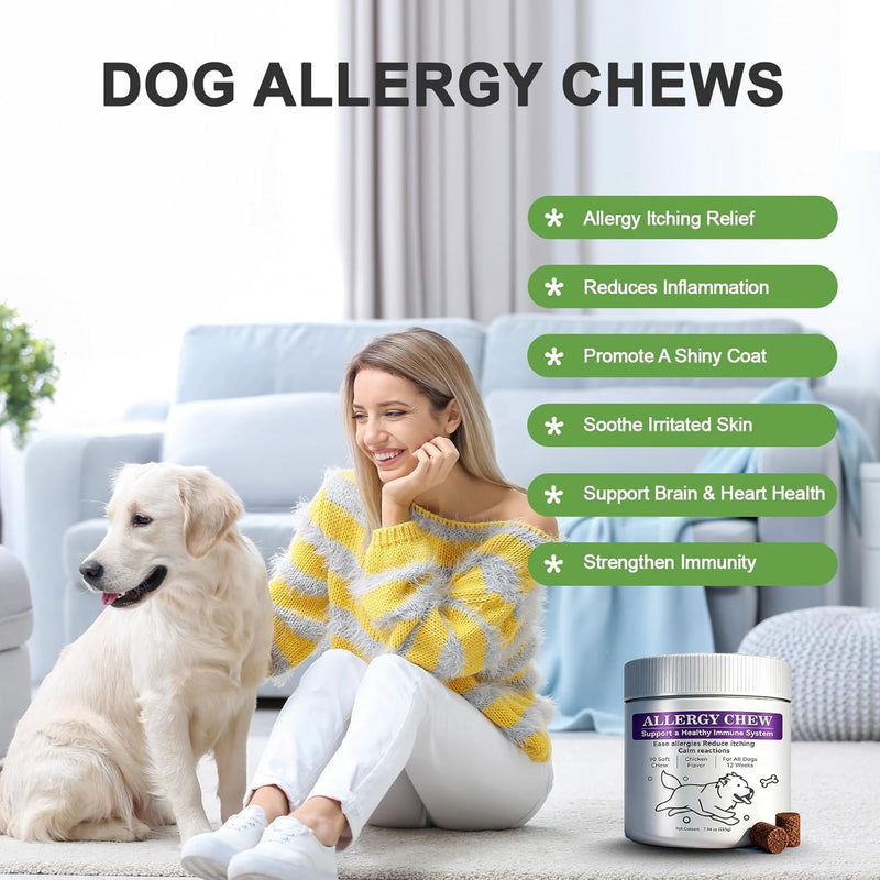 Dog Allergy Chews,Dogs Itching Skin Relief for Skin and Paw Licking, Dogs are Human Multivitamin Itch Relief for Seasonal Allergies-Support a Healthy lmmune System Chicken 90 ct.