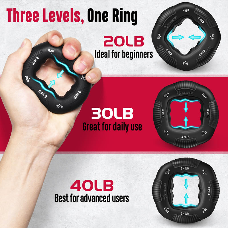FitBeast Grip Strength Trainer, Hand Gripper Strengthener Kit - 6 Pack with Adjustable Resistance Forearm Strengthener, Forearm Exerciser and Massage Balls for Hand Therapy, Grip Training Black
