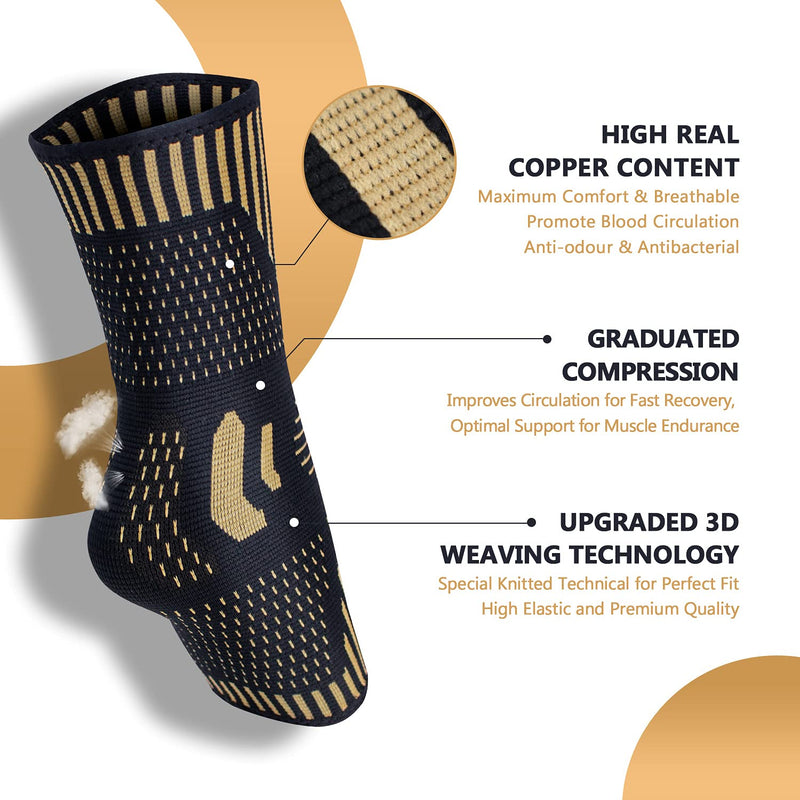Lusenone Copper Ankle Brace Support for Men & Women (Pair), Best Ankle Compression Sleeve Socks for Plantar Fasciitis, Sprained Ankle, Achilles Tendon, Pain Relief, Recovery, Sports Medium Copper-black (Pack of 2) - BeesActive Australia