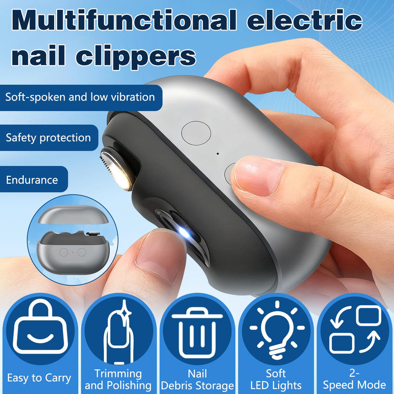 Easy Clip Smart Nail Clipper,New 3 in 1 Easyclip Electric Nail Clippers for Seniors,Automatic Nail Clipper with LED Light & Nail Scraps Storage,Toenail Trimmer for Thick Nails,Seniors,Adult(Gray)