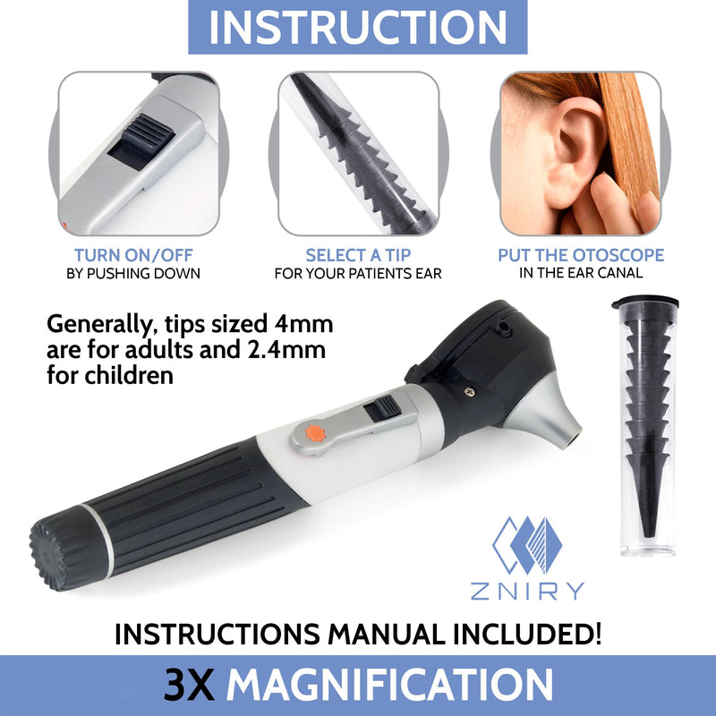 Fiber Optic Mini Otoscope - Ear Scope with Light, Ear Infection Detector (Black Color) - BeesActive Australia
