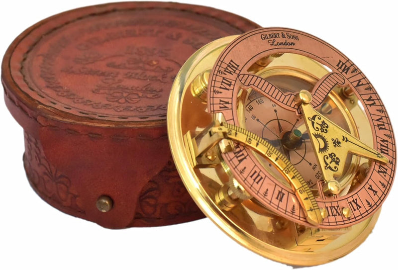 Personalized Engraved Antique Brass & Copper Sundial Compass, Sundial Clock in Leather Box Gift Sun Clock Ship Replica Watch - BeesActive Australia