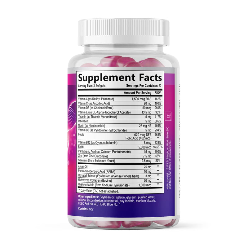 Hair Vitamins for Women for Hair Growth - Argan-Infused Supplement with Collagen, Biotin and Hyaluronic Acid - Supports Faster Hair Growth, Skin & Nails Beauty Vitamins, Bottled in USA - 60 Softgels 60 Count (Pack of 1)