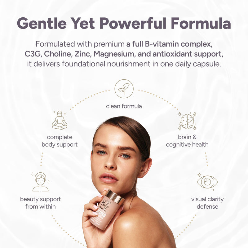 Halo Beauty Her Daily Multi | Women’s Multivitamin Supplement Refill Pack | Daily Energy, Mental Clarity, Brain & Wellness Support with B6, D3 & Zinc | Vegan Daily Capsules | 1-Month Supply