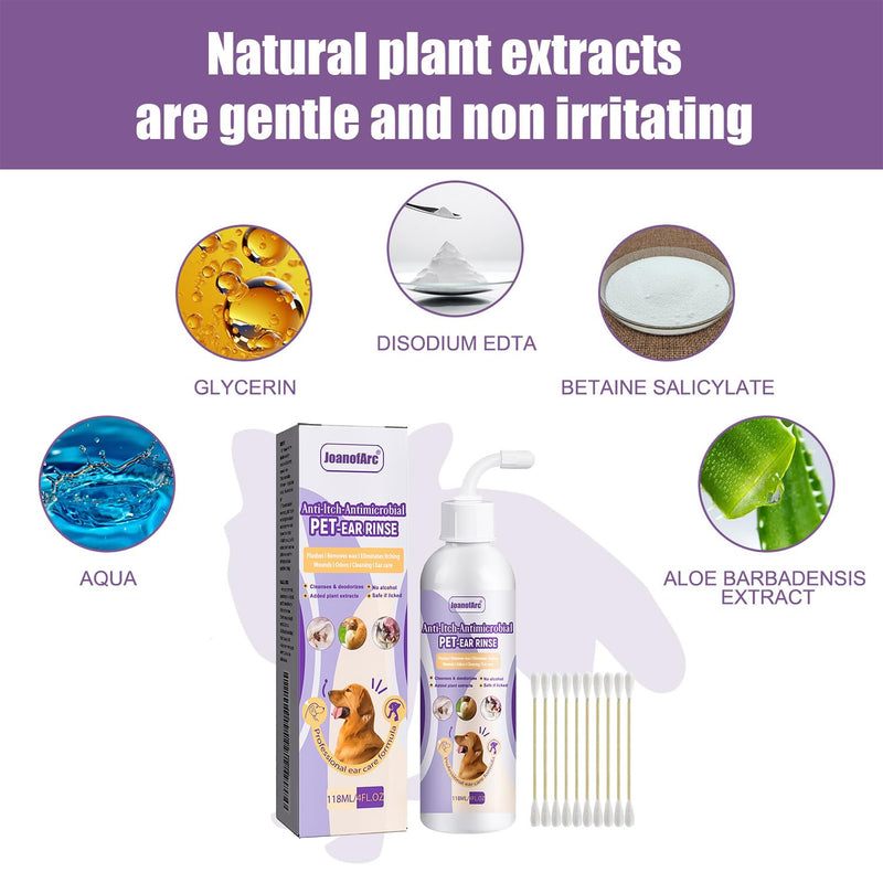 JoanofArc Ear Drops for Dogs, Ear Mite Treatment for Dogs and Cats, Treatment for Ear Infections & Dog Ear Cleaner for Itchy, Dog Ear Infection Treatment - Gentle, Fast-Acting Relief, 118ml