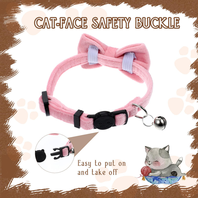 2 Pack Cute Cat Collars for Girl Cats Pink Kitten Bowtie Collar with Bells Breakaway Safety Collars Plaid Solid Color Gift Pet Collar Set Festive for Female Cats - BeesActive Australia