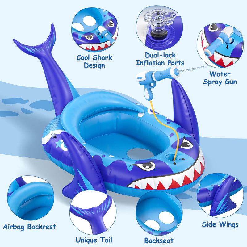 Kids Pool Floats with Water Gun, Shark Toddler Inflatable Pool Toys for Kids Age 3-8 Years Old, Summer Outdoor Water, Beach, Swimming Pool Toys Gift for Boys and Girls