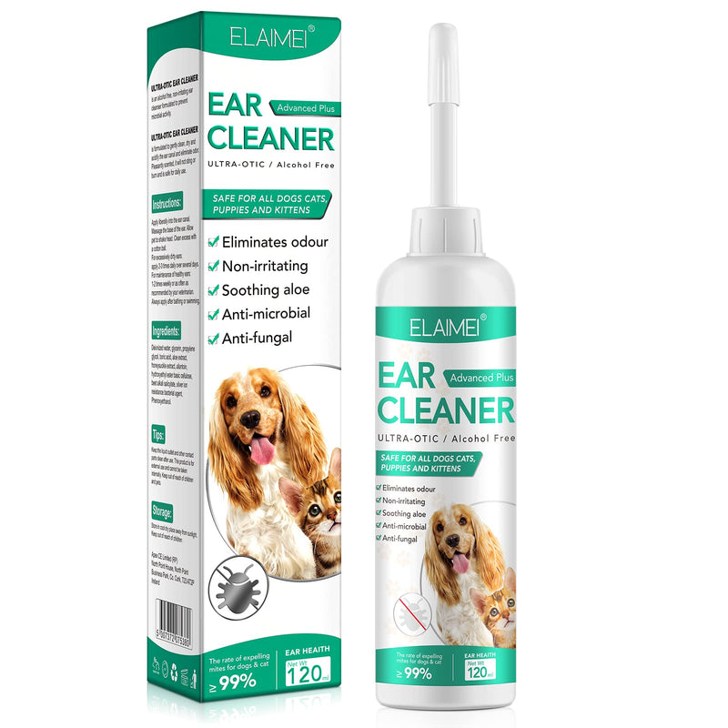 Pet Ear Cleaner for Dogs & Cats, 4 fl oz Ear Cleaning Solution with Soothing Formula - Supports Relief from Itchy Ears, Head Shaking & Wax Buildup - Safe for Puppies & Kittens - 120ml