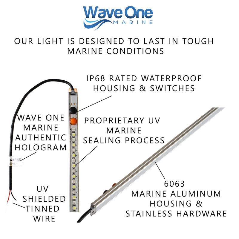 Wave One Marine Dual Color T-Top LED Light with Switch | Boat Courtesy Cockpit Helm Light | Waterproof Bar Housing | Stainless Hardware | IP68 (24" White & Blue) 24" White & Blue - BeesActive Australia