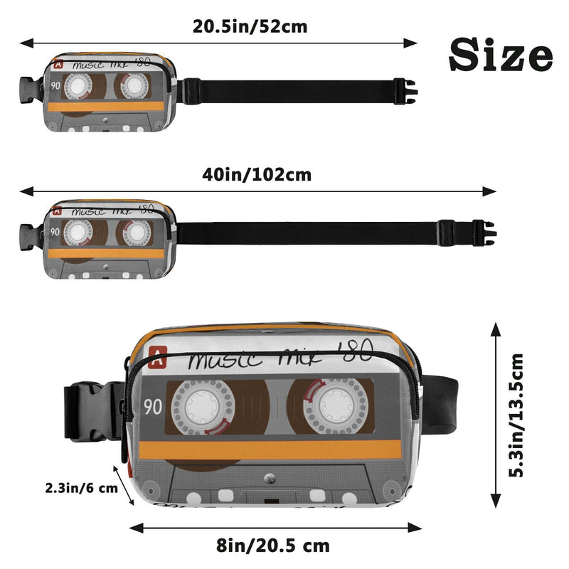 Exnundod Unique Music Mix 80s Tape Fanny Waist Pack for Women Men, Retro Cassette Crossbody Pack with Adjustable Strap Belt Bag Hip Bum Bag for Running Hiking Cycling Traveling Music Tape