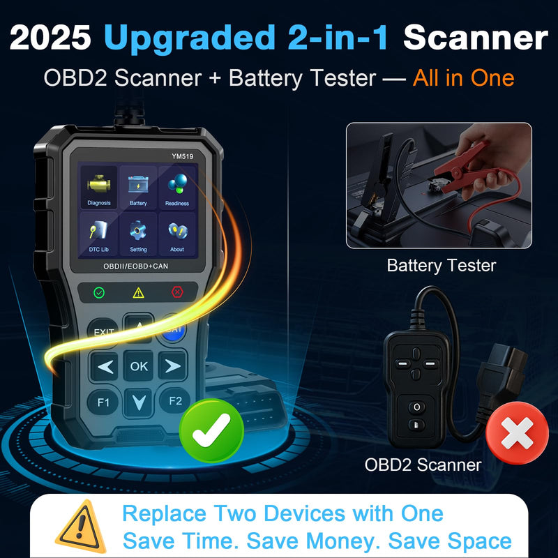 AMTIFO OBD2 Scanner with Battery Tester - Check Engine Light & Emissions Readiness, Plug & Play, Battery Health, Real-Time Date, Car Code Reader, Support All OBD II Vehicles - BeesActive Australia