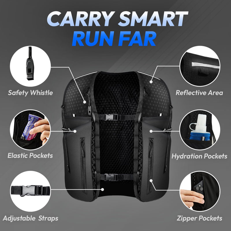 All-in-One Multi Sport Trail Running Vest including Water Bottle, Whistle, 11 Pockets & 6 Straps – Ergonomic Lightweight Reflective Gear - BeesActive Australia