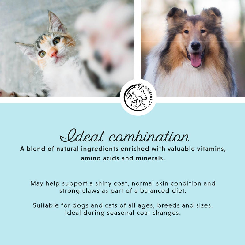 Annimally Skin & Coat Powder for Dogs & Cats 120 g - Daily Nutritional Supplement for Coat, Skin & Claws, with Brewer’s Yeast, Spirulina, Biotin, Zinc & Calcium, Made in Germany