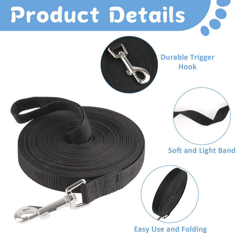 Towing leash 10m for dogs, long dog leash for training and outdoors, training leash for small to large dogs, robust nylon dog leash with hand strap and D-carabiner (black) black - BeesActive Australia