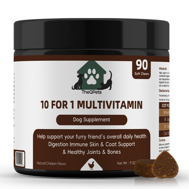 Dog Multivitamin Chews 10-in-1 - Glucosamine Probiotics 3 Billion CFU Omega CoQ10 - Dog Vitamins for Joint Immune Gut Skin Coat - 90 Soft Chews