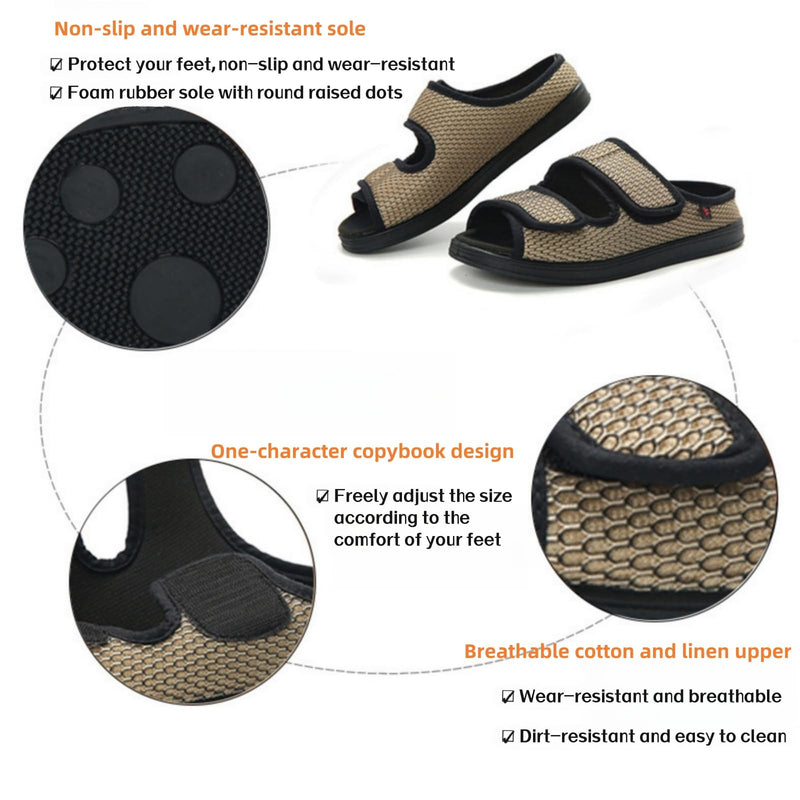 Extra Wide Diabetic Foot Shoes,Unisex for Swollen Feet,Adjustable Slippers,Men's Diabetic Sandals for Obesity,Hallux Valgus,Plantar Fasciitis,Arthritis,Black 10 Black - BeesActive Australia