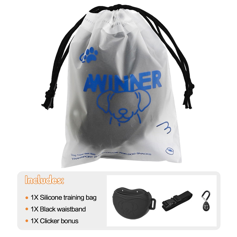 AWINNER Dog Treat Pouch - Premium Silicone - Upgrade 4 Strong Magnets Enhanced Magnetic Closure, Adjustable Waist Belt - Ideal for Puppy Training and Outdoor Walks (Black) Black - BeesActive Australia
