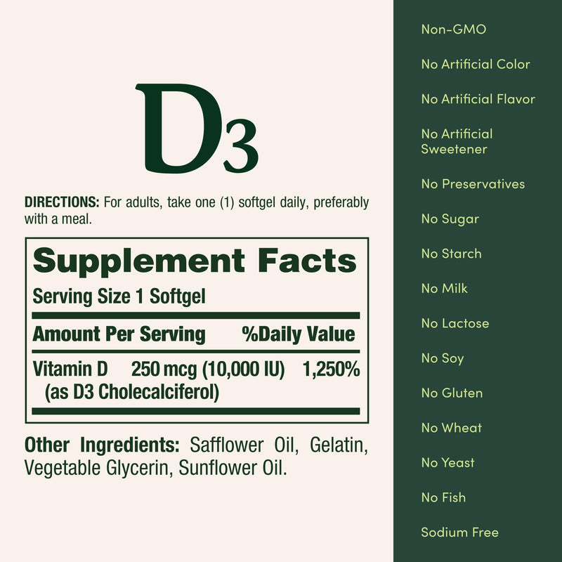 Nature's Bounty Vitamin D for Immune Support, 72 Softgels | Vitamin D Provides Immune Support and Promotes Healthy Bones, 10000IU 72 Count (Pack of 1)