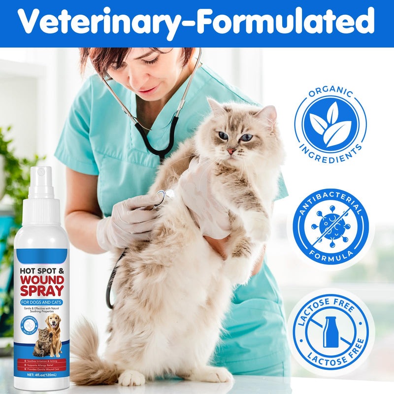 Vet-Recommended Hot Spot Spray for Dogs & Cats 120ml - Natural Wound Care with Quantum Silver & Lavender|Soothes Itchy Skin,Redness & Anxiety|Anti-Infection & Fast Healing