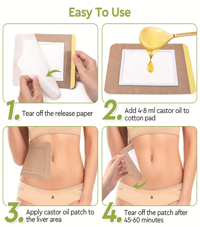 20pcs Castor Oil Pack Wrap, Portable Self-Adhesive, Disposable Castor Oil Pack Organic Cotton for Stomach, Liver, Belly & Entire Body, No Leaks, No Irritation, Stick Overnight (Kahaki) 1 Count (Pack of 20)