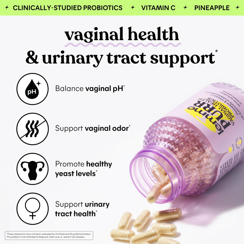 Lemme Purr Vaginal Probiotics for Women - Promotes pH Balance, Healthy Vaginal Odor & Urinary Tract Health w/Lactobacillus Blend, Clinically Tested Strains, Pineapple & Vitamin C - 60 Veggie Capsules - BeesActive Australia